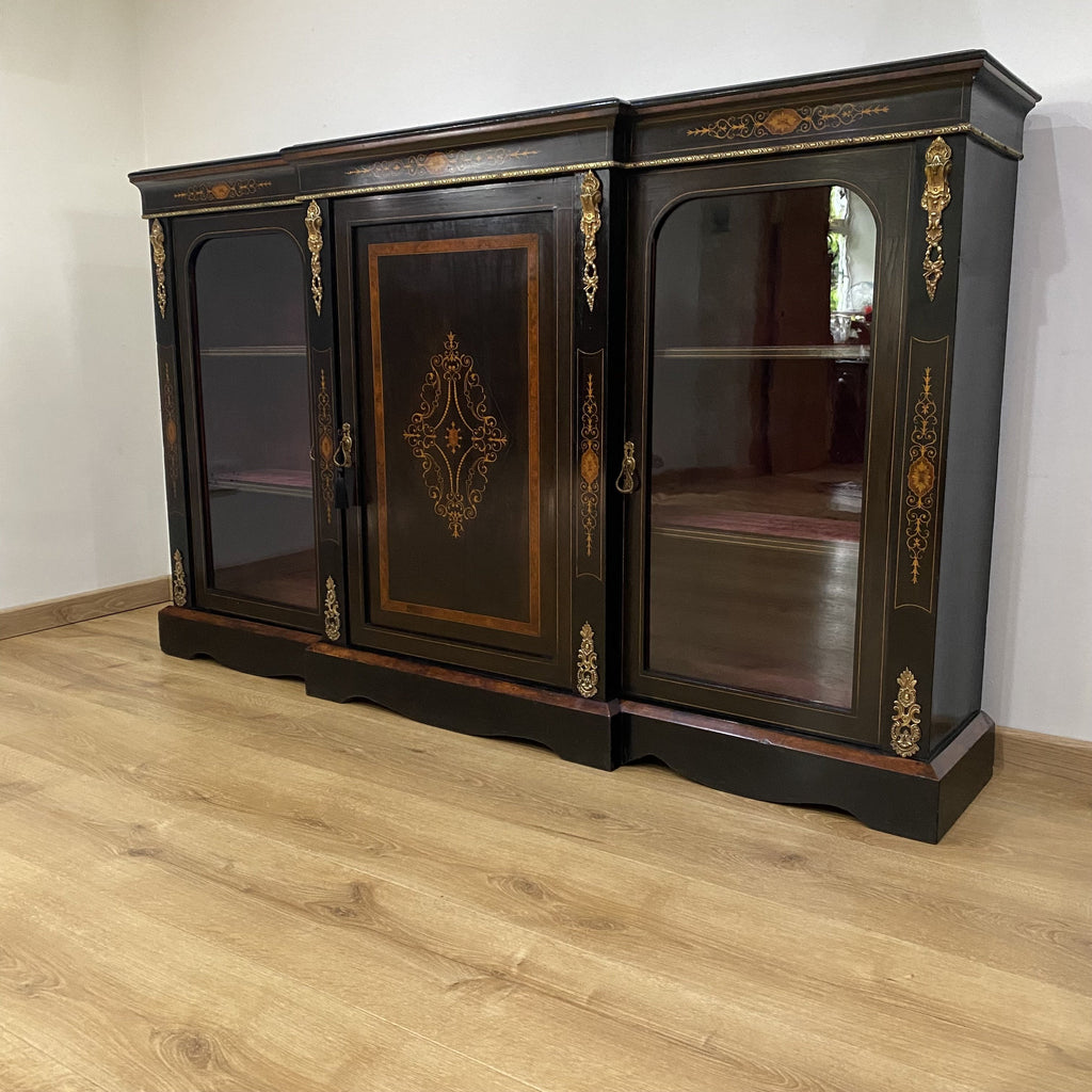 Victorian Ebonised Credenza with Amboyna Banded Marquetry-Antique Furniture > Cabinets-Victorian-Lowfields Barn Antiques