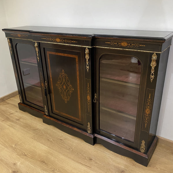 Victorian Ebonised Credenza with Amboyna Banded Marquetry-Antique Furniture > Cabinets-Victorian-Lowfields Barn Antiques