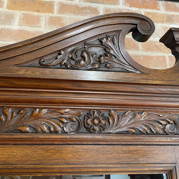 Victorian Glass Fronted Oak Bookcase Over 2 Deep Graduated Drawers Circa 1860-Antique Furniture > Bookcases-Victorian-Lowfields Barn Antiques